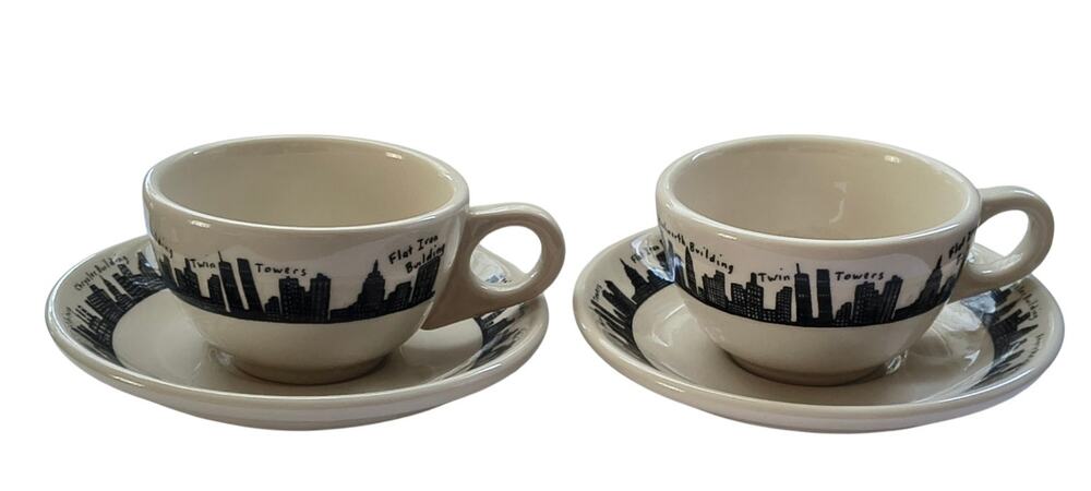 Homer Laughlin Fishs Eddy Cup Saucer Pair New York Skyline